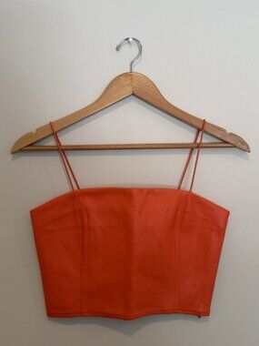 Twik | Orange Faux Leather Cropped Tank